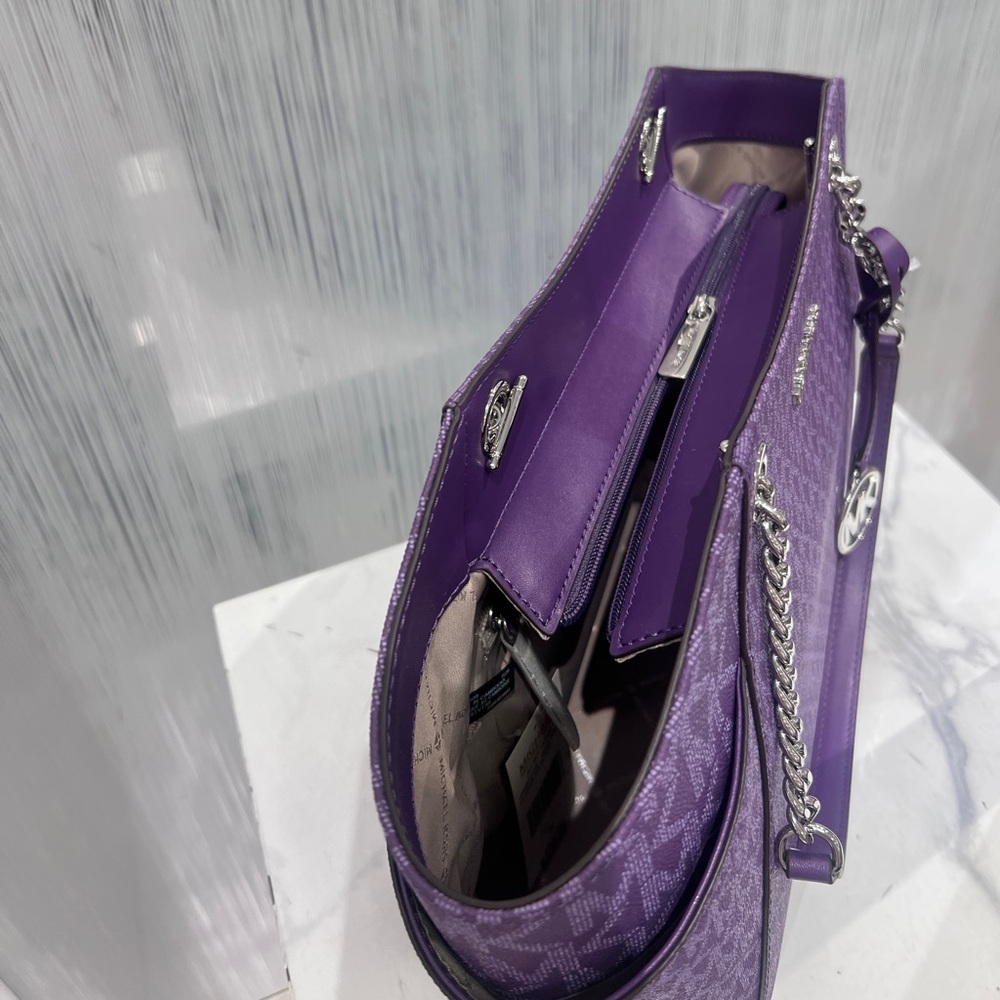 MICHAEL KORS Jet Set Travel Large Signature Chain Shoulder Tote Bag Dk Purple - Picture 6 of 7